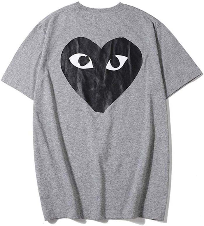Kawahisa Play Grey Big Black Heart Male and Female Couple Short Sleeves T-Shirt