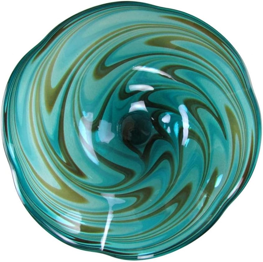 25" Hand Blown Art Glass Table Platter Plate Green Brown Wall Hanging Mount