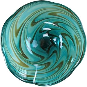 25" Hand Blown Art Glass Table Platter Plate Green Brown Wall Hanging Mount
