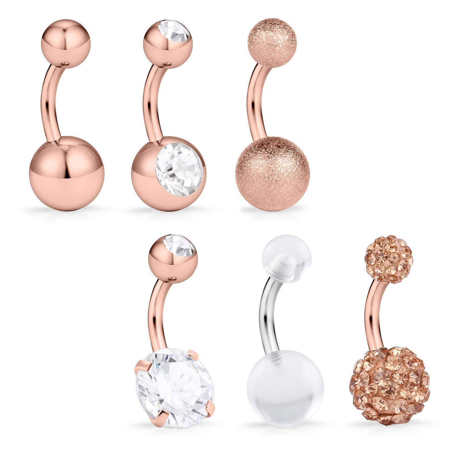 VFUN Short Belly Button Rings 6mm 316L Surgical Steel Navel Rings Body Piercing Jewelry for Women with Clear Diamond CZ 14G 6PCS