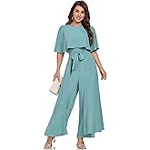 DGHBVS Jumpsuits for Women Dressy Casual One-Piece Outfits Elegant Formal Cape Belted Wide Leg Rompers Evening Pantsuits