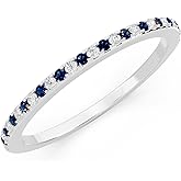 Dazzlingrock Collection Round Blue Sapphire and White Natural Diamond Half Eternity Bridal Wedding Band Ring for Women in Real Solid Gold