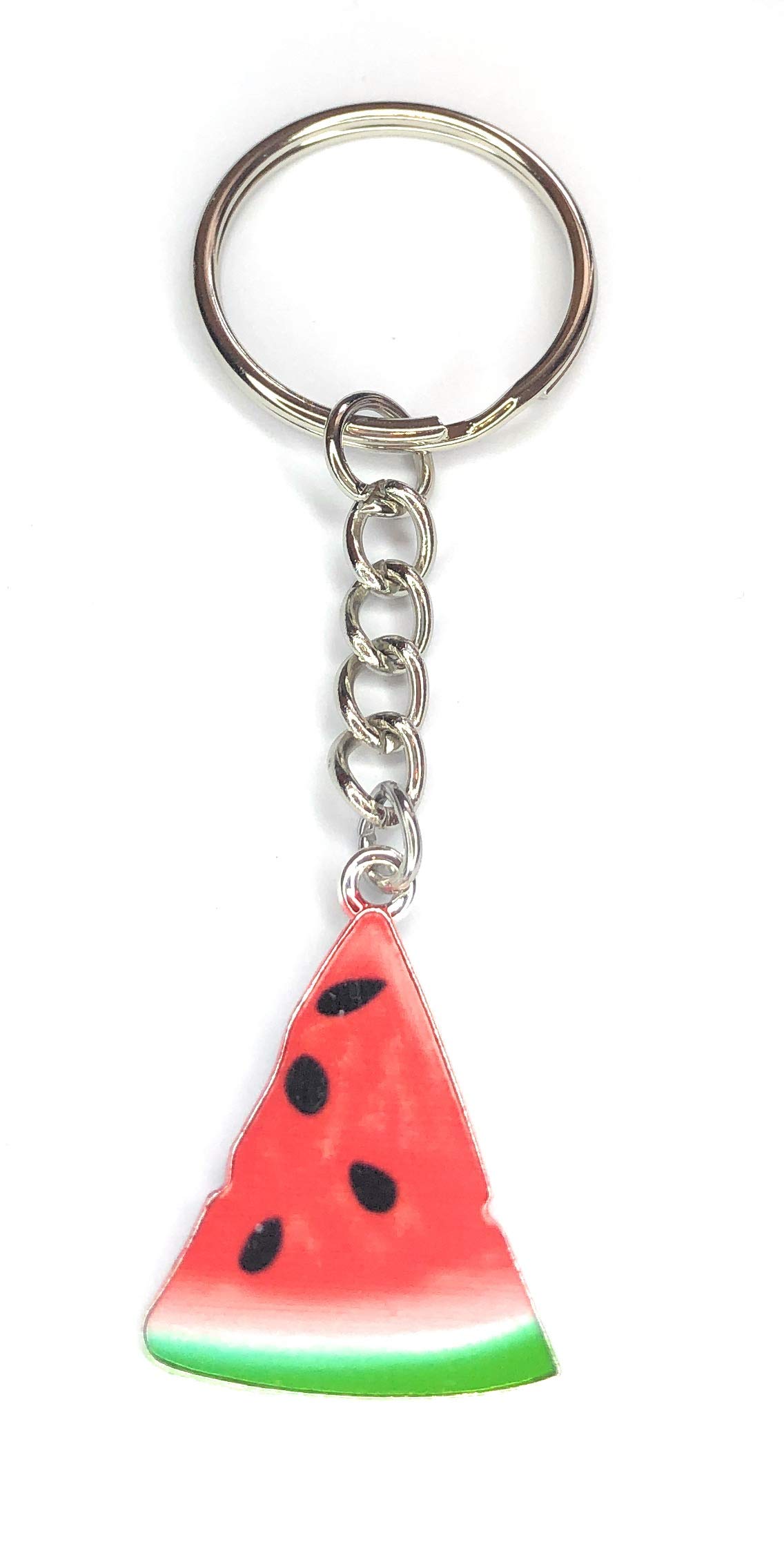 FizzyButton Gifts Enamel Watermelon Slice Charm Keyring Key Ring with Silver Tone Keychain