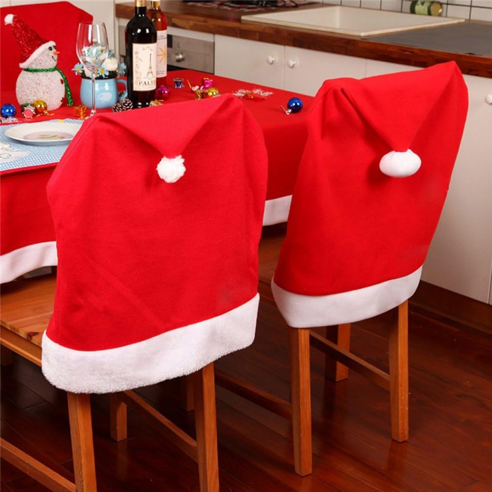 Christmas Theme Santa Red Colour Chair Snowflake Pom Short Back Fabric Covers Festive Xmas Dining Decoration, 50cm x 70cm, 4pcs, Felt - Image 5