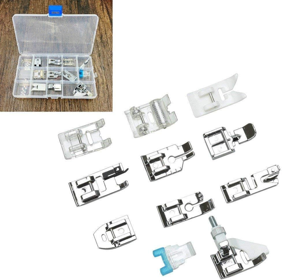 11 Pieces Sewing Machine Domestic Accessories Set with Storage Box, Presser Foot Replacement Part kit for Sewing Machine Singer Brother Janome Toyota Elna AEG