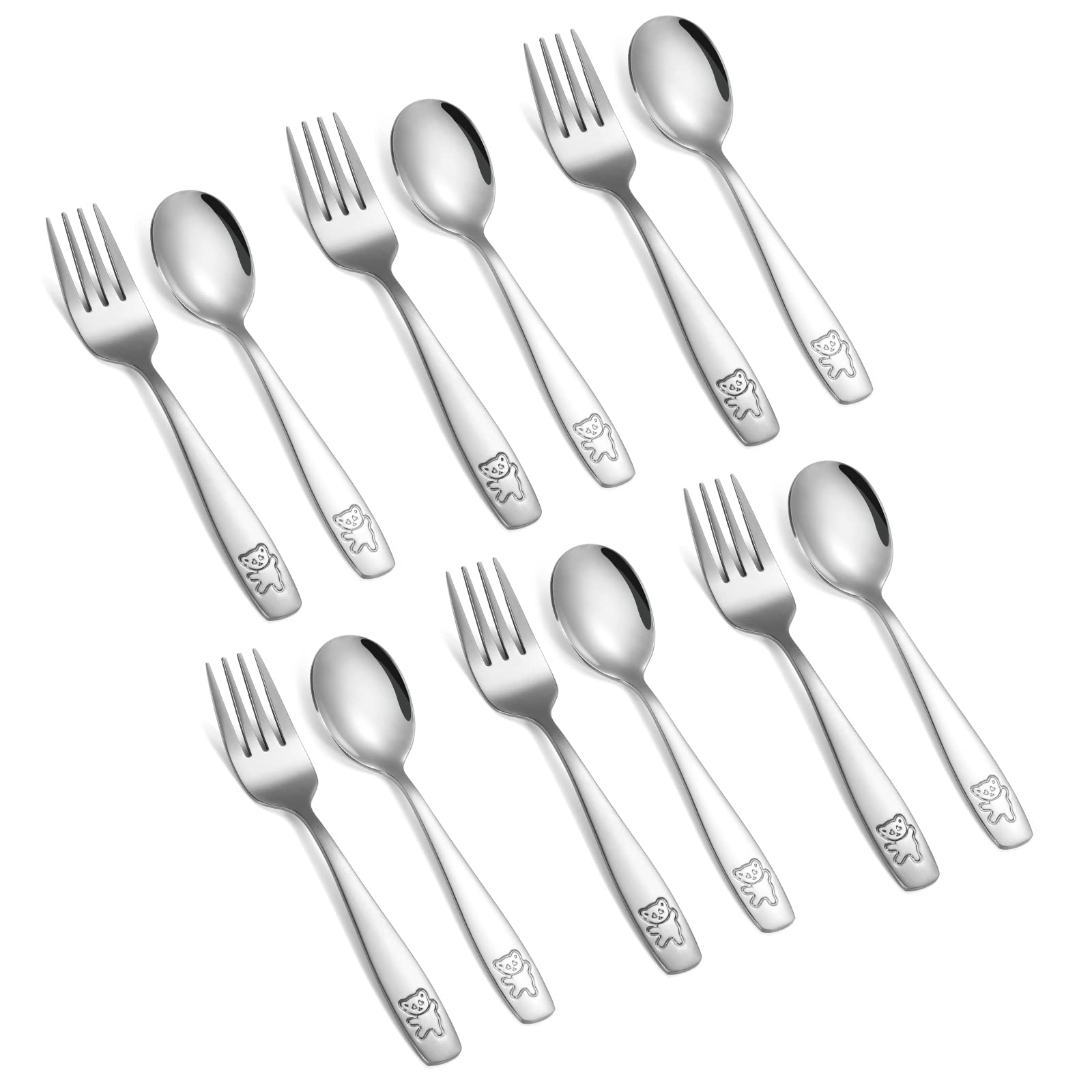 Photo 1 of Pimoys 12 Pieces Kids Silverware Toddler Utensils Kids Forks and Spoons Set, Metal Toddler Cutlery Stainless Steel Childrens Flatware Set, Dishwasher Safe