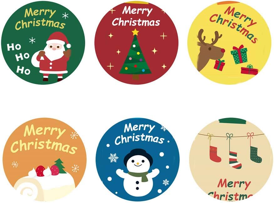 FKELYI Snow Coaster Set of 6, Merry Christmas and Happy New Year Home Kitchen Table Pad,Cute Snowman Santa Claus Reindeer Penguin Xmas Tree Round Coasters for Drinks, Multicolor
