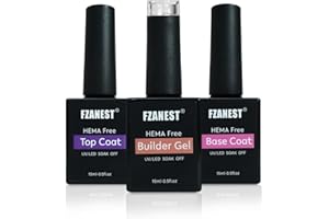 FZANEST Hema-free Builder with Gel Top and Base Coat, 15ml 3Pcs Gel Nail Kit for Nail Thickening Apex Building Extension Long Lasting Nail Protection Soak Off Led UV Glossy Gel