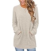 JomeDesign Sweaters for Women Dressy Casual Long Sleeve Shirts Crewneck Fall Outfits with Pocket Tunic Tops