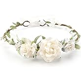 PoshMyra Flower Girl Flower Crown Pink Baby Girls Floral Headpieces Kids Headband Children Hair Wreath Photo Prop (White-Child Size)