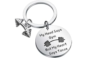 BEKECH Fitness Gym Keychain My Head Says Gym But My Heart Says Tacos Fitness Jewelry