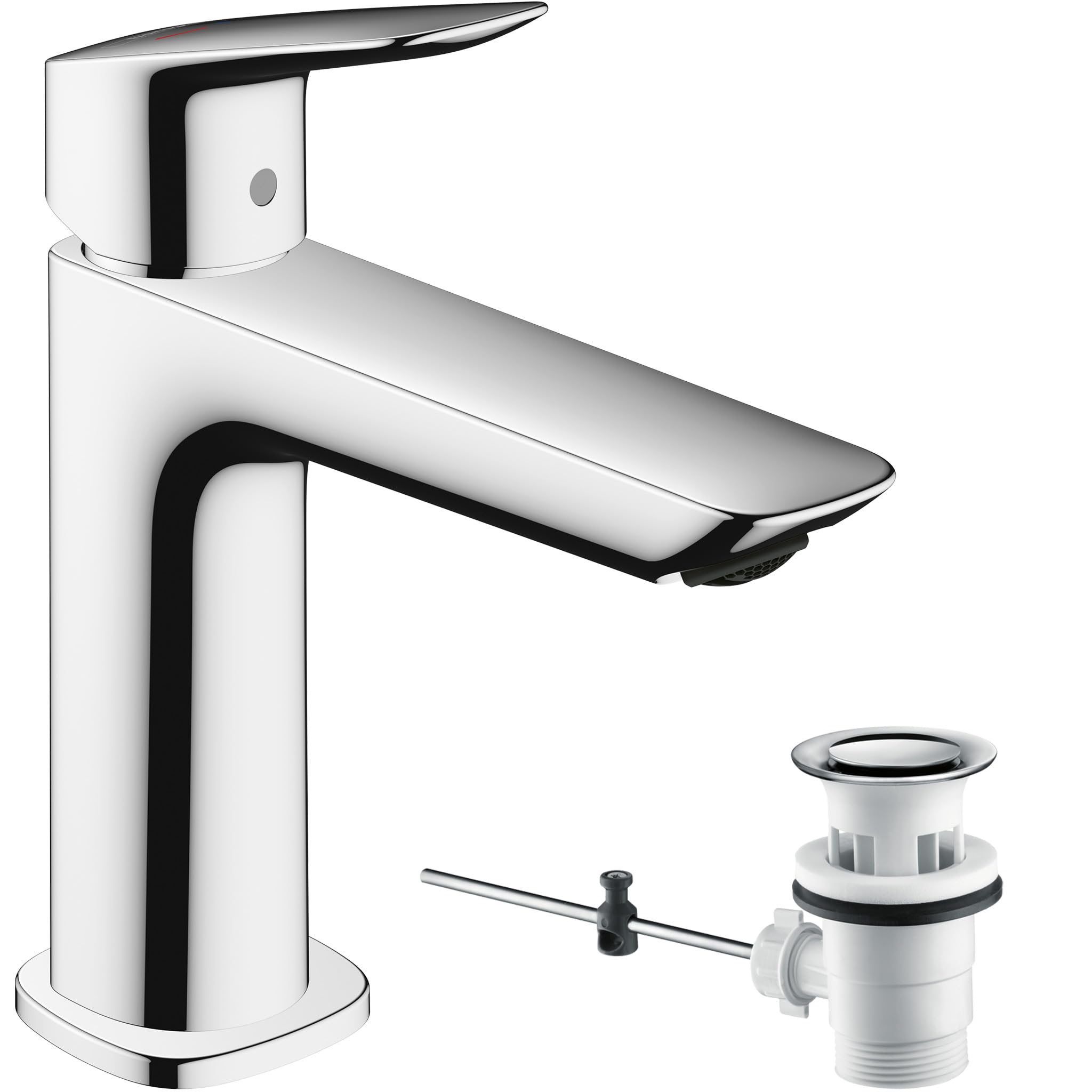 hansgrohe Logis Basin Mixer Tap 110 Fine Energy-Saving with pop-up waste set, chrome, 71254000