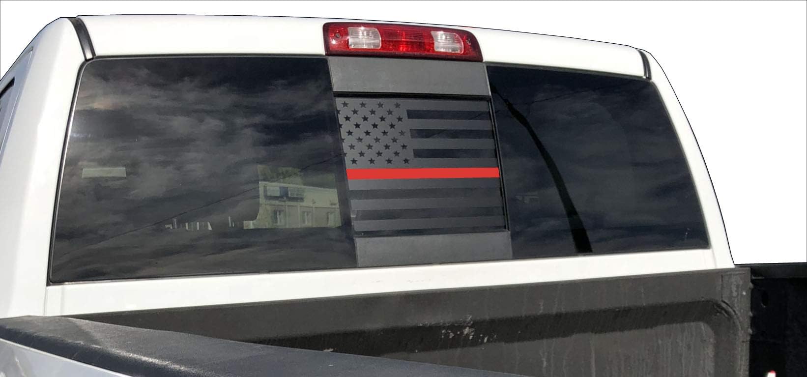 Elevated Auto Styling- Back Middle Window American Flag Compatible with Dodge RAM 2009-2018 (Thin Red Line)