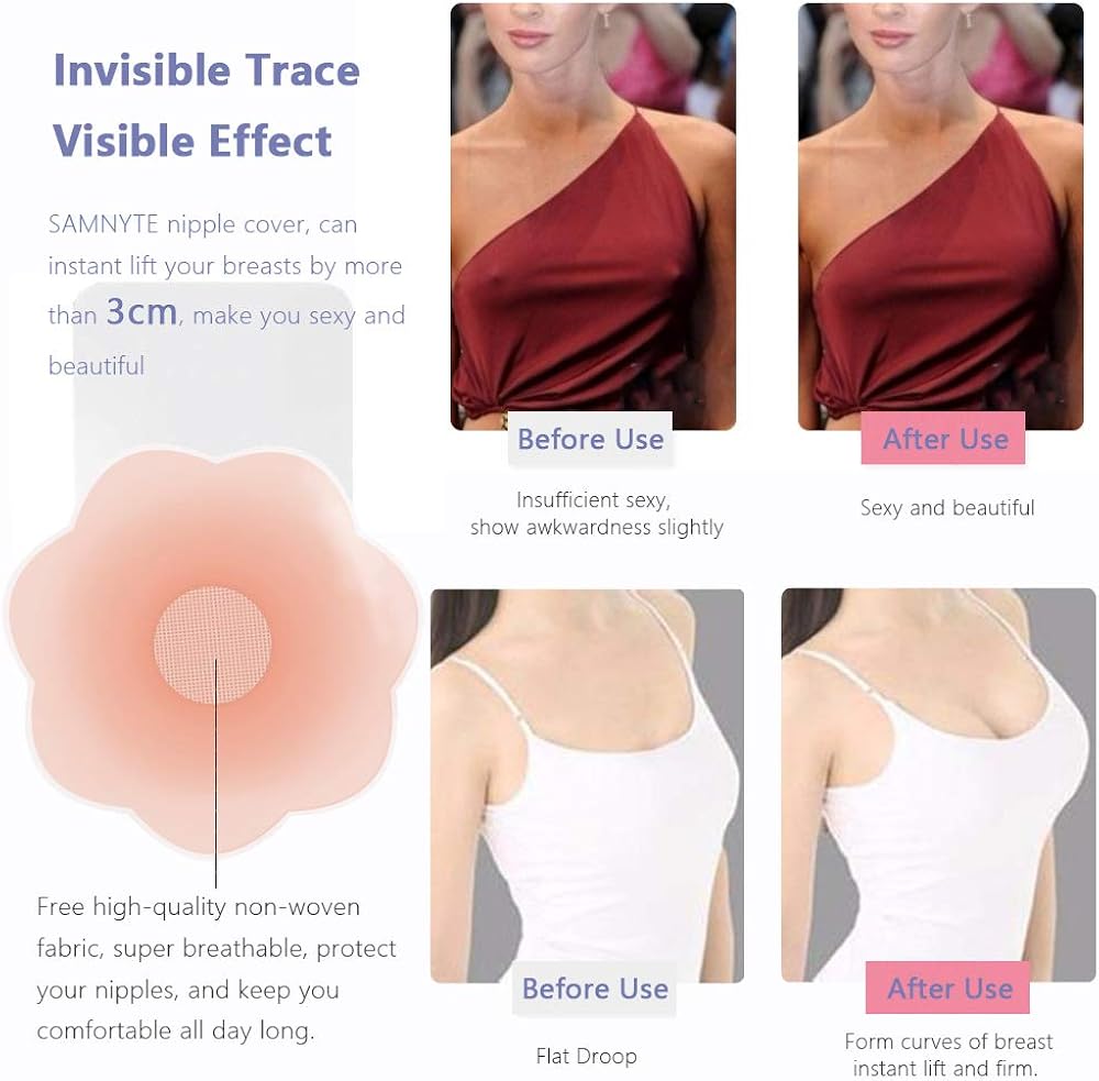 Adhesive Bra, 2×4.8in Breast Pasties Nipple Covers Push up Lift Breast Petals at  Women’s Clothing store