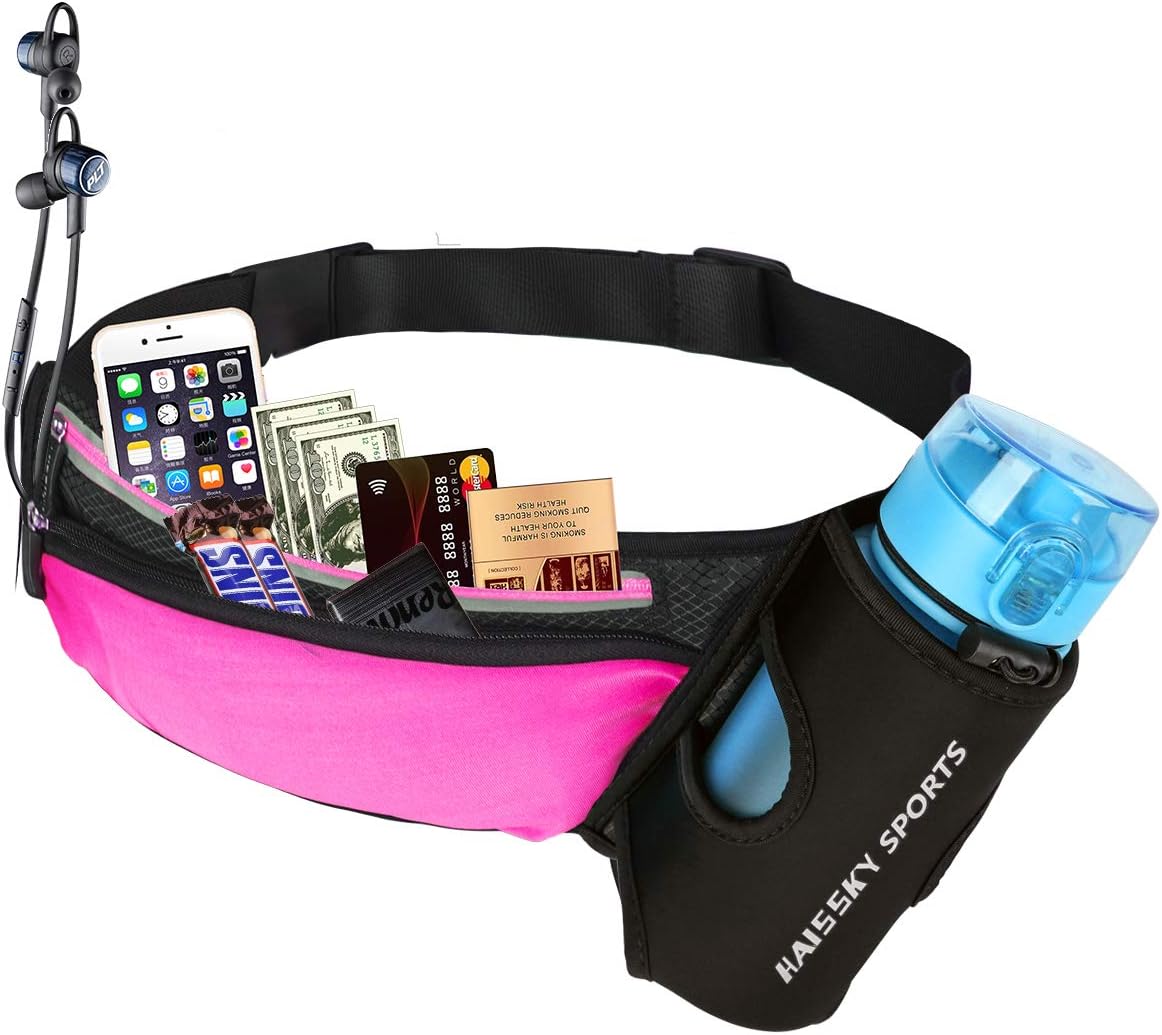 Guzack Running Belt with Water Bottle Holder Waterproof Bum Bag Cycling Waist Bag Jogging Belt Waist Pack Hydration Belt, Sweatproof Adjustable Strap, Fit Phones Up To 6.5 inch, for Climbing/Hiking