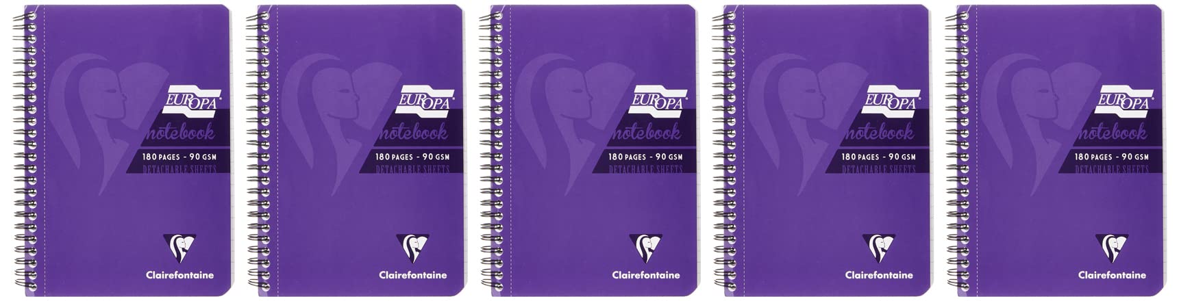Clairefontaine A5 Notebook, 180 Pages, Purple, Pack of 5