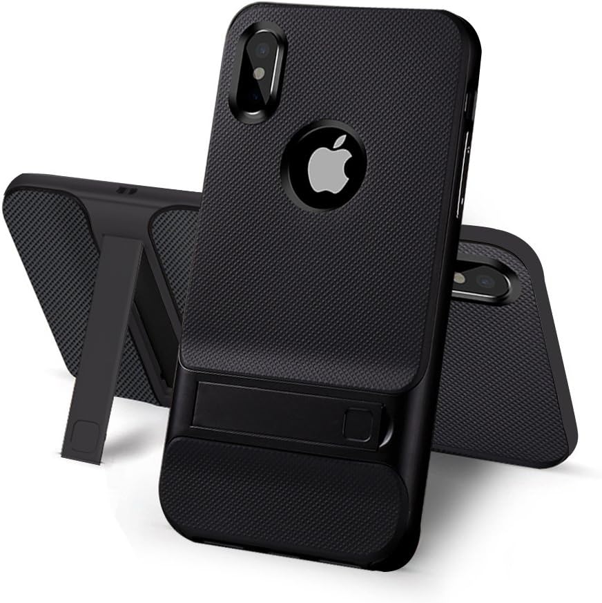 iPhone X Case with Stand Kickstand - USAcases 2017 Ultra Thin Slim Fit Built-in Holder Kickstand Premium Carbon Fiber Dual Layer Hybrid Shockproof Heavy Duty Protection for iPhone X (Black)
