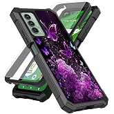 SDDFRHGH Case for Cricket Outlast/Att Jetmore Phone Case with Screen Protector (Tempered Glass),Slim TPU Rugged Corners Bumper Cover for Men Women-Purple Butterflies Flower