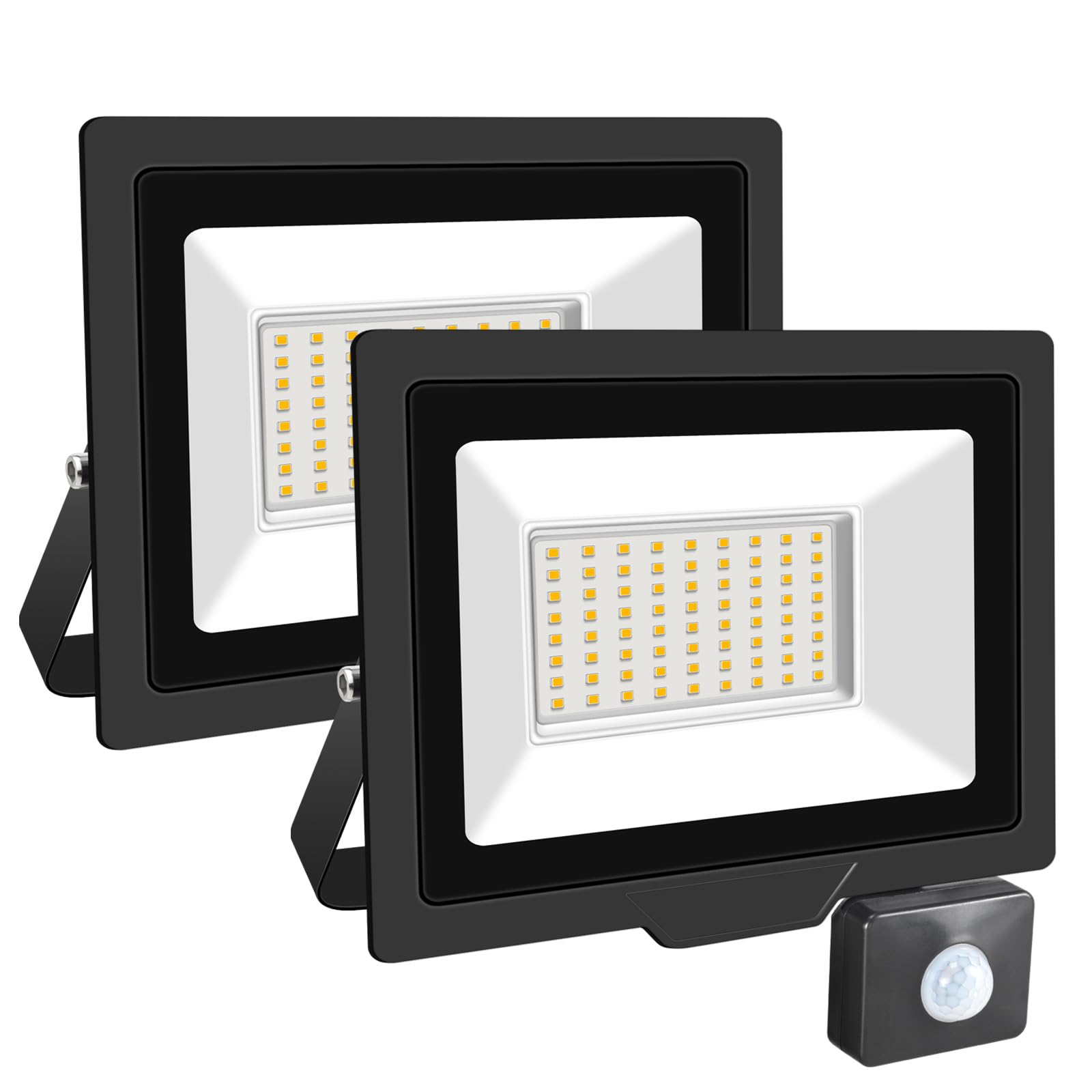 SKYWORLD Security Lights Outdoor Motion Sensor Led 50W, 5000LM Floodlights with PIR Sensor IP66 Waterproof Ultra Thin Garden Light Warm White 5000K for Construction Site, Backyard, Garage 2PCS