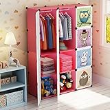 MAGINELS Portable Kid Organizers and Cute Baby Storage Organizer Clothes Wardrobe Cube Closet MultiFuncation Bedroom Armoire Children Dresser Rack Forest Animal Pink 8 Cube & 2 Hanging Section