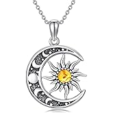 ZPMMPZ Sun and Moon Necklace 925 Sterling Silver Sun Moon Pendant Gemstone Jewelry Gifts for Women