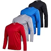 iXtreme Mens Long Sleeve Shirt - 4 Pack Breathable Moisture Wicking Athletic Workout Tops Dri Fit Shirts for Men