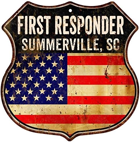 SUMMERVILLE, SC First Responder American Flag 12x12 Metal Shield Sign S123062