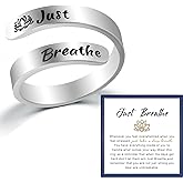 Fullrainbow Just Breathe Ring for Women - Adjustable Hope Ring, Inspirational Gift