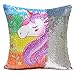 URSKYTOUS Unicorn Mermaid Pillow Case Decorative Reversible Sequin Pillow Cover Color Changing Cushion Throw Pillowcase 16” x 16”,Unicorn and Silver