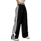 GORGLITTER Women's Casual Baggy Wide Leg Parachute Pants Bow Striped Elastic Waist Track Sweat Pants Trousers Bottoms