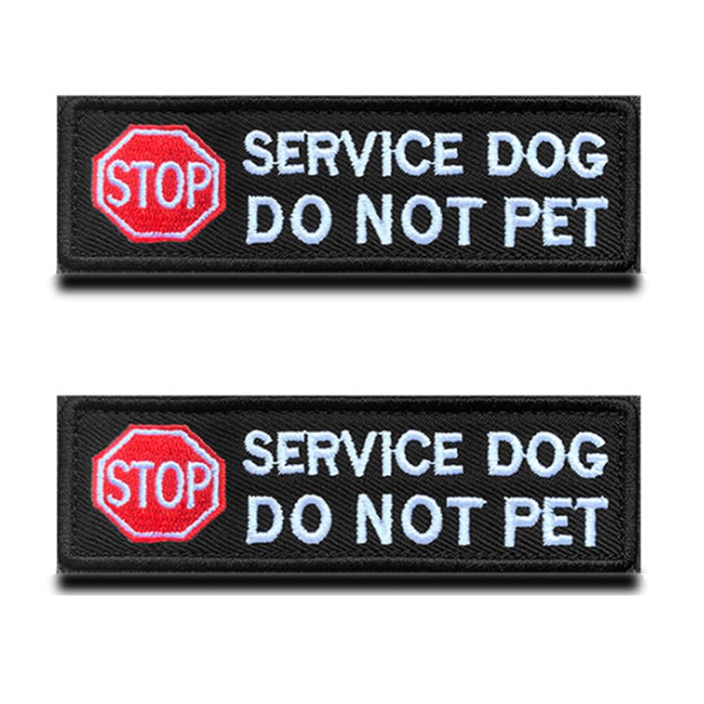 2 Packs Service Dog Stop Warning Sign Vest/Harness Patch Hook & Loop Embroidered Fastener Dog Badge Emblem