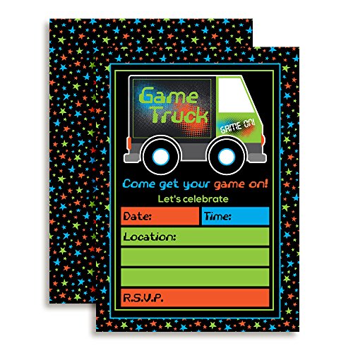 Game Truck Video Gamer Birthday Party Fill in Invitations, 20 5