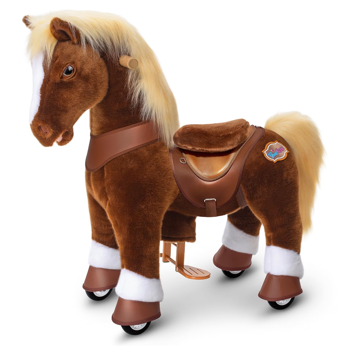 PonyCycle Ride on Pony with Realistic Horse Sounds for 3-4 years old, Plush Mechanical Horse Ride on Toy with Brake, Advanced Model Y Brown Horse with Wheels for Kids - Y374 — image 1