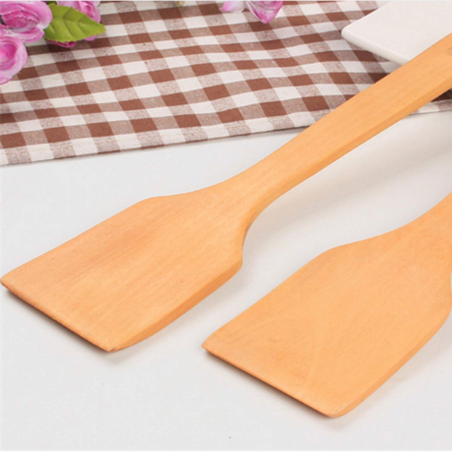 Wooden Spatula for Mixing and Cooking - Wood Kitchen Spatulas Set Great for Turner, Mixing, Corner Spoon and Scraper High Heat Resistant - Does Not Scratch Non-Stick Pans Pack of 2 - Made in Europe