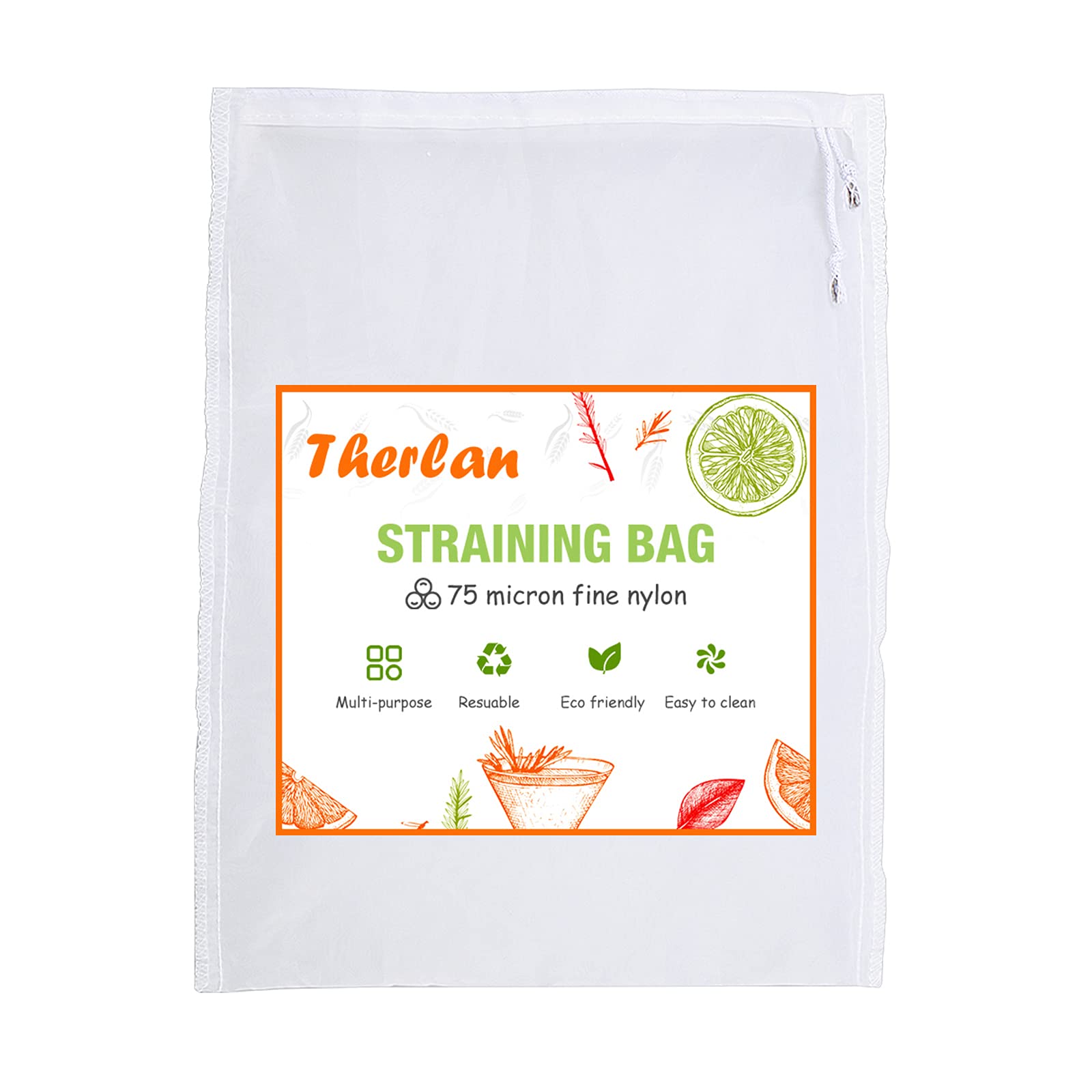 Therpin 75 Micron Nylon Straining Bag Fine Mesh Food Strainer Filter Bags for Nut Milk, Green Juice, Cold Brew, Home Brewing (22cm x 32cm)