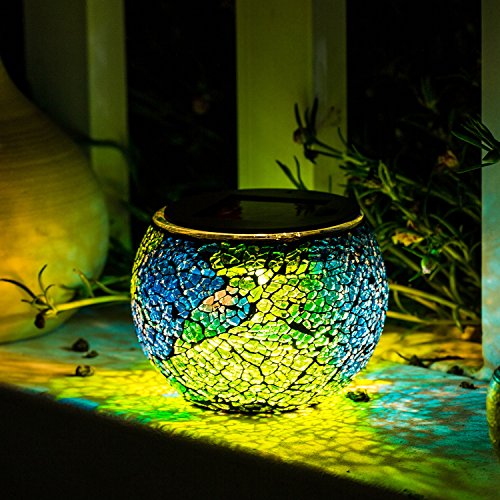 Solar Mosaic Table Lights Kinna 2 Pack Solar Glass Ball Table Lamp Waterproof for Home, Garden, Patio Decoration Warm White