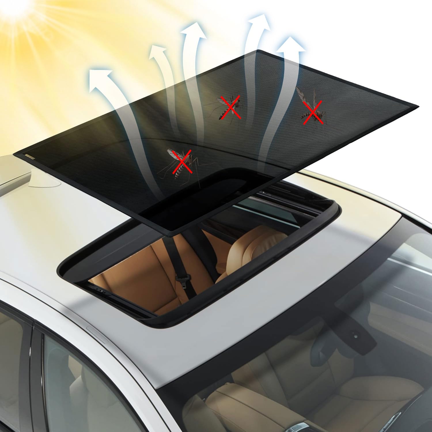 Photo 1 of Magnetic Sunroof Sun Shade, Car Moonroof Side Window Breathable Sun Roof Screen Mesh Net, Quick Install, UV Protection, Release Heat and Ventilation for Car Overnight Camping, Parking on Trips
