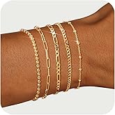 adoyi Valentines Day Gifts for Her Gold Bracelets for Women, 14K Gold Plated Stackable Bracelet Stack Set Adjustable Charm Paperclip Chain Cuban Link Layered Waterproof Jewelry Sets Gifts for Womens