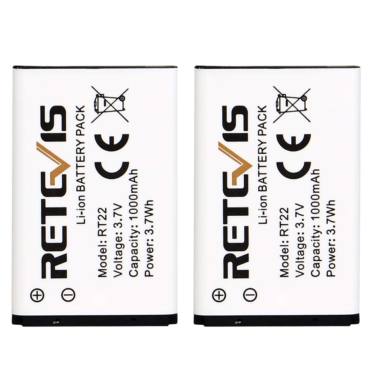 Retevis RT22 RT622 RT15 Walkie Talkie Battery Li-Ion Battery 3.7 V 1000 m Walkie Talkies Radio (Pack of 2)