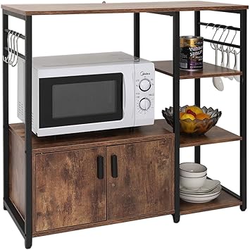 picture Kitchen Coffee Bar Stand iwell kitchen baker s rack with 1 cabinet and 8 hooks microwave oven stand 4 tier kitchen storage cart utility storage cabinet with metal frame