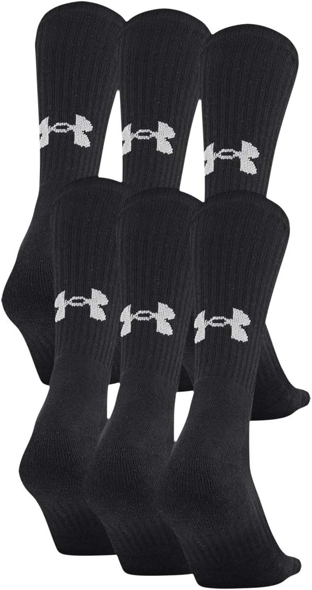 Under Armour Adult Cotton Crew Socks, 6Pairs , Black 2 , Medium