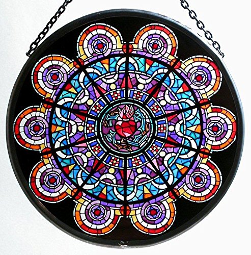 Decorative Hand Printed Stained Glass Window Sun Catcher/Roundel in a Sacre Couer 'Coeur' Design