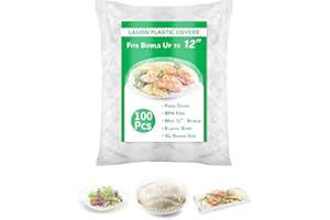 LAUON Plastic Bowl Covers for Sourdough Bread Proofing Large Disposable Elastic Food Wraps Fits 12-inch Bowls, Shower Caps for Banneton Bread Proofing Basket Plastic Food Wrap Can Covers 100 Pcs