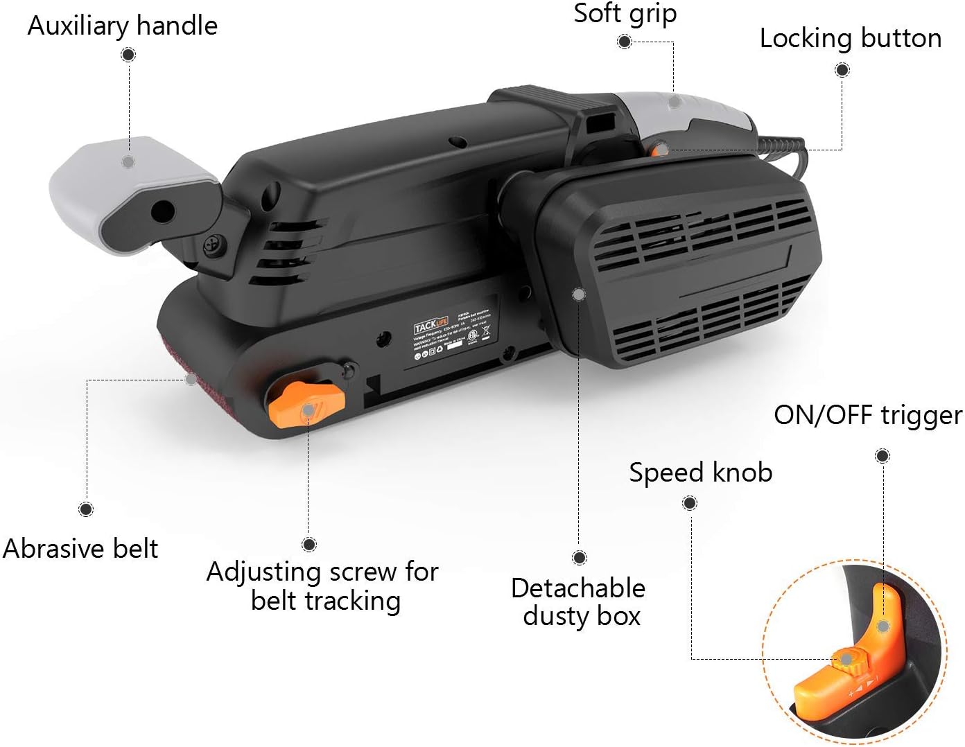 TACKLIFE 900W Belt Sander with Dust Collection, 75 * 533MM Sander Belt