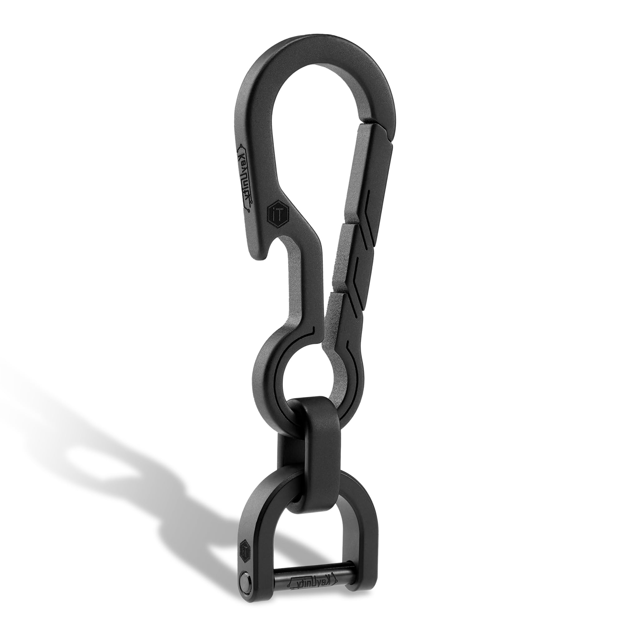 KeyUnity Titanium EDC Keychain Clip with Bottle Opener,Quick Release Carabiner Key Ring Holder for Men,(KM14BK)