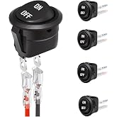 DAESENN 12V Round Rocker Switch, On Off Rocker DC Switch, Round Toggle Switch, 2 Pin SPST Pre-Wired, 6A/250V AC 10A/125V AC, for Car Stereo Marine Boat RV Truck Panel Mount - 5-Pack