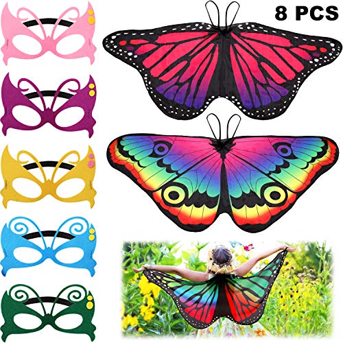 Yellow Butterfly Costumes - 8 Pieces Kids Butterfly Costume Fairy Butterfly Wings Masquerade Masks for Boys