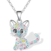 COLORFUL BLING Kitty Cat Pendant Necklace Jewelry Cat Lover Gifts for Women Girls