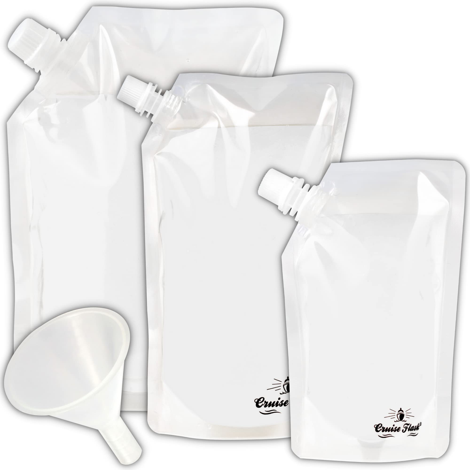 Concealable And Reusable Cruise Flask Kit - Sneak Drinks Anywhere - 1 x 32 oz + 1 x 16 oz + 1 x 8 oz + 1 funnel