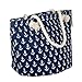 Large Cotton Beach Bag Tote ,RiscaWin Zipper Top Rope Handles Beach Bag(Navy Nauti)